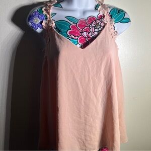 Blush Pink Flower Crotchet Strap Halter Tank Blouse